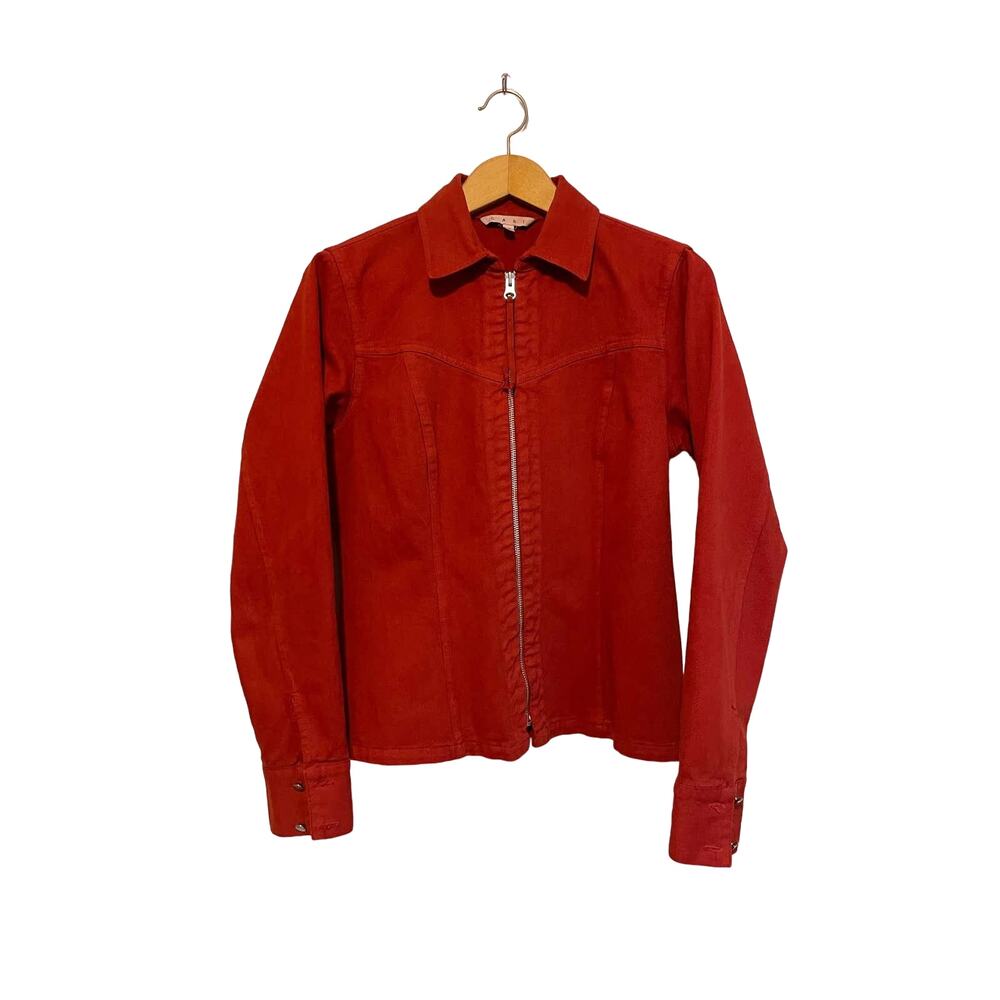 Cabi Collared Jean Jacket Zipper Rust Casual Cotton Denim Small Retro Indie